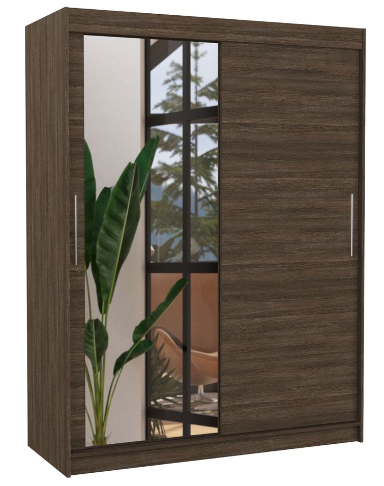 Armoire de chambre 2 portes coulissantes 1 marron 1 miroir Bianky 150 cm - Photo n°1