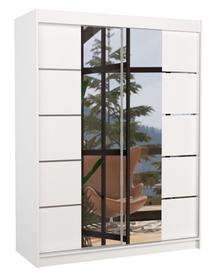 Armoire de chambre 2 portes coulissantes bois blanc et miroir Norka 150 cm - Photo n°1