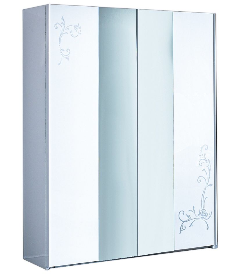 Armoire de chambre 2 portes coulissantes bois laqué blanc et argent Dany 182 cm - Photo n°1