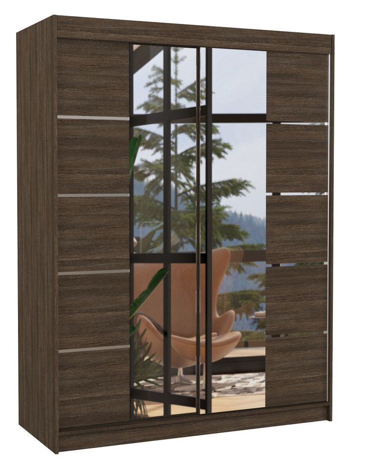 Armoire de chambre 2 portes coulissantes bois marron et miroir Norka 150 cm - Photo n°1