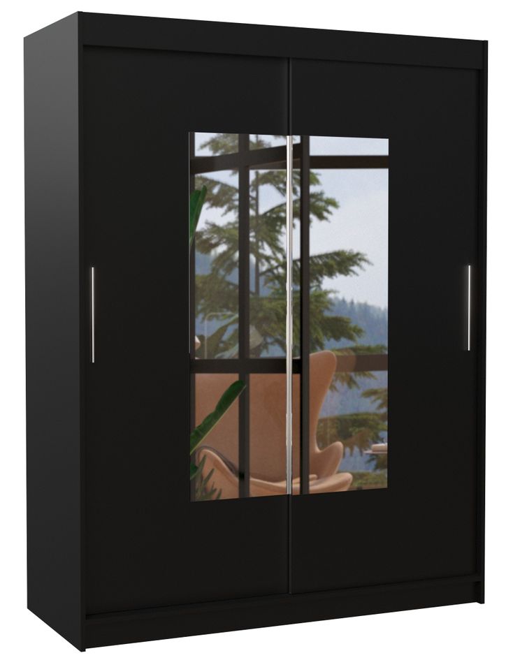 Armoire de chambre 2 portes coulissantes noir et miroir Dova 150 cm - Photo n°1