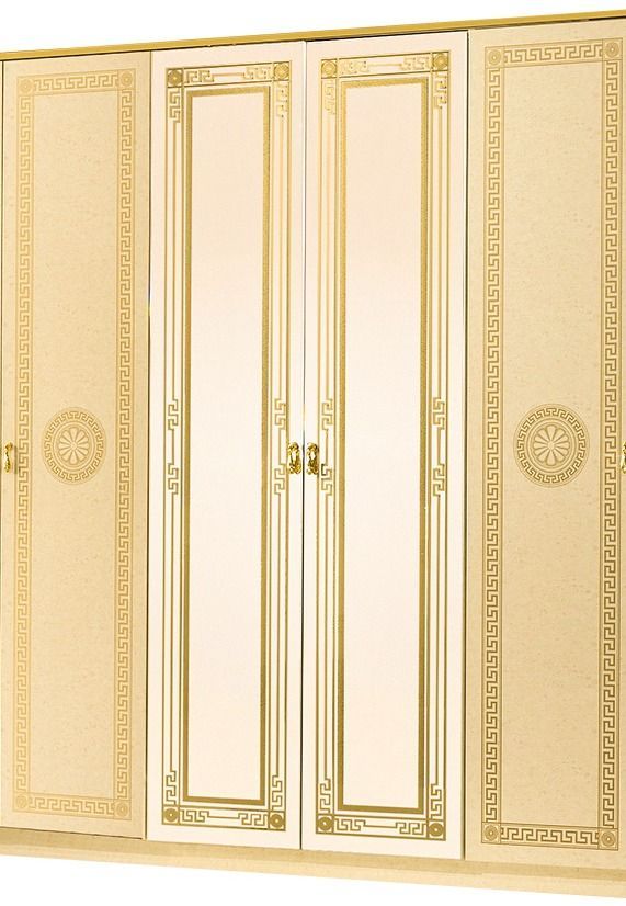 Armoire de chambre 4 portes 2 avec miroirs laqué beige et doré Savana 181 cm - Photo n°1