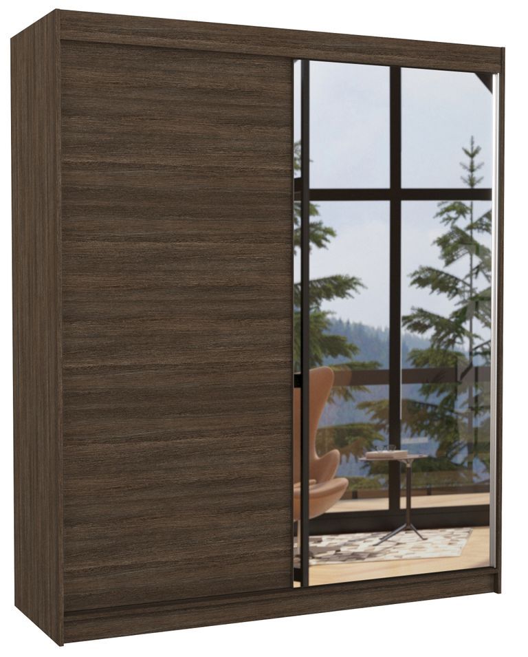 Armoire de chambre à coucher 2 portes coulissantes 1 marron et 1 miroir Masso 180 cm - Photo n°1