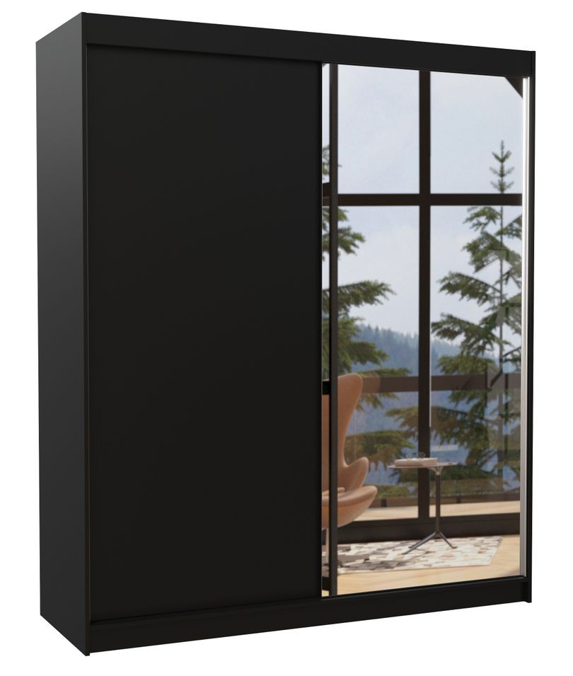 Armoire de chambre à coucher 2 portes coulissantes 1 noir et 1 miroir Masso 180 cm - Photo n°1
