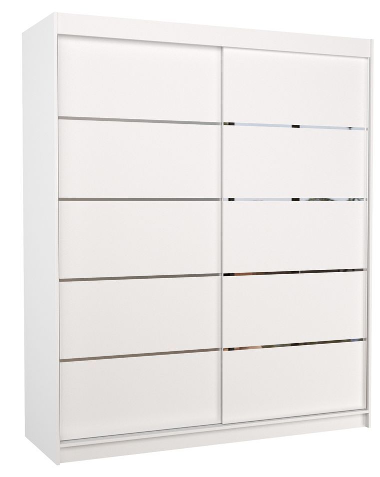 Armoire de chambre à coucher 2 portes coulissantes blanc et alu Pimka 180 cm - Photo n°1