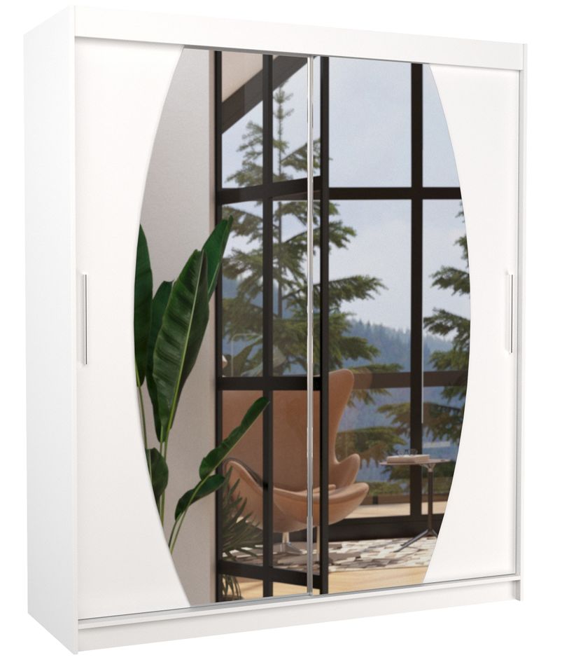 Armoire de chambre à coucher 2 portes coulissantes blanc et miroir Balko 180 cm - Photo n°1