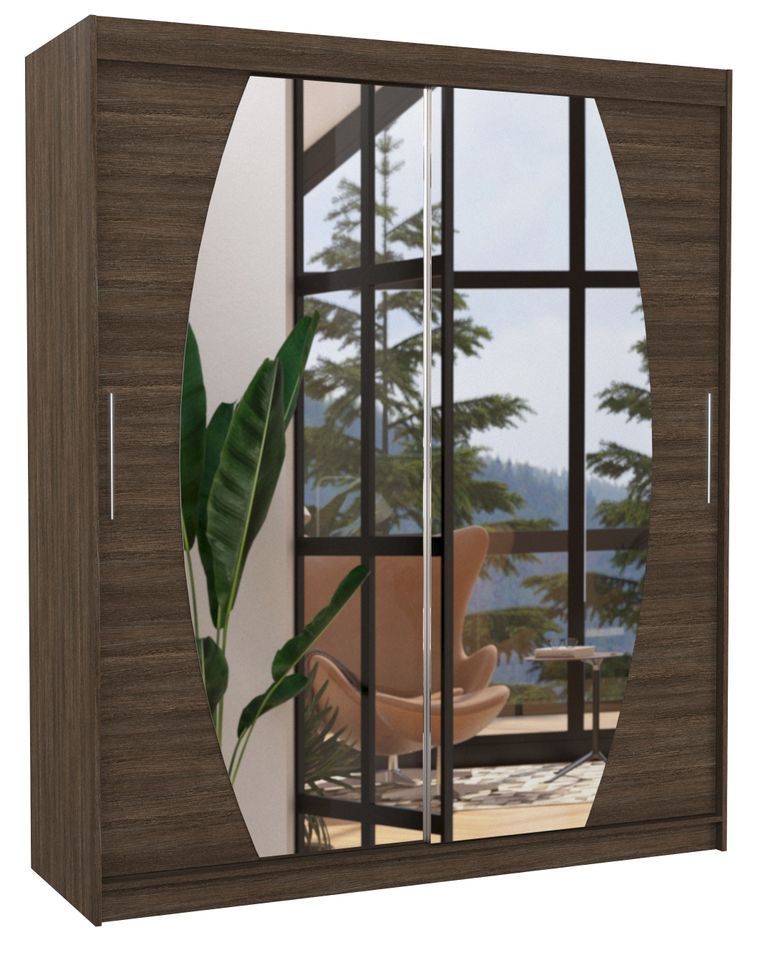 Armoire de chambre à coucher 2 portes coulissantes marron et miroir Balko 180 cm - Photo n°1