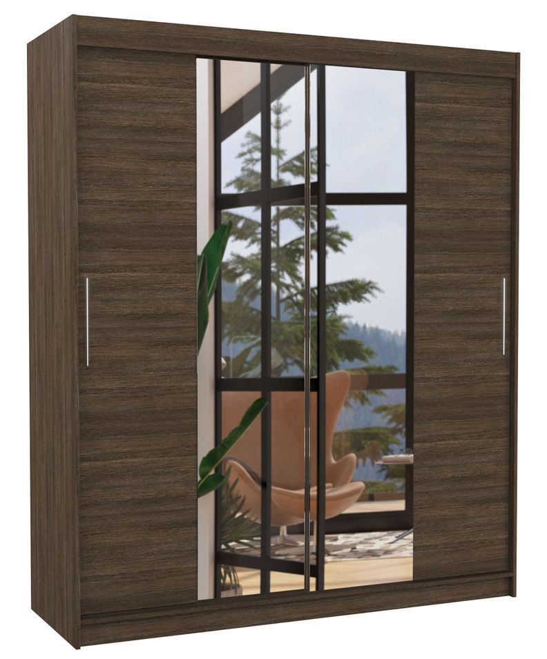 Armoire de chambre à coucher 2 portes coulissantes marron et miroir Dally 180 cm - Photo n°1