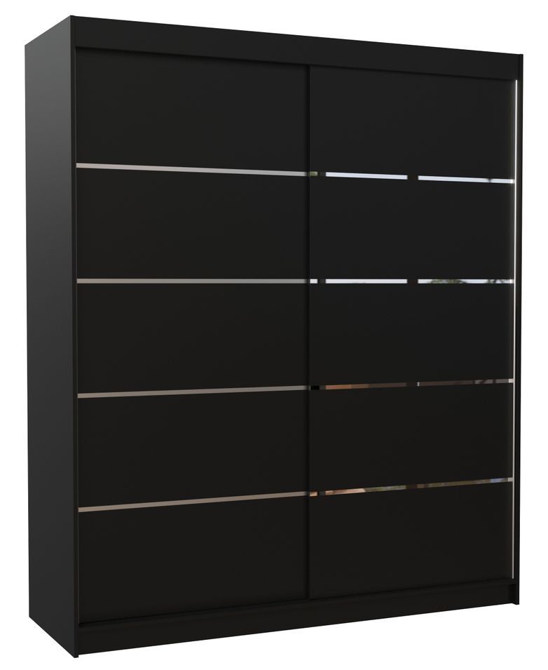 Armoire de chambre à coucher 2 portes coulissantes noir et alu Pimka 180 cm - Photo n°1