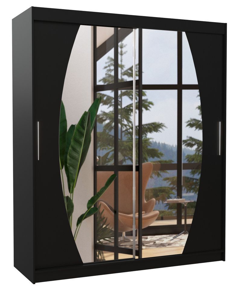 Armoire de chambre à coucher 2 portes coulissantes noir et miroir Balko 180 cm - Photo n°1
