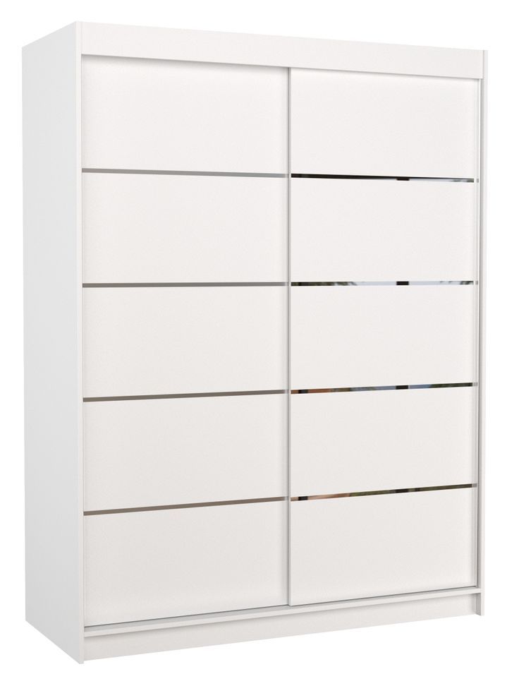 Armoire de chambre à coucher blanche 2 portes coulissantes bois blanc et alu Kubik 150 cm - Photo n°1