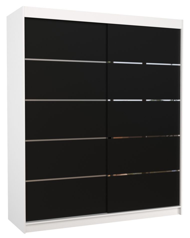 Armoire de chambre à coucher blanche 2 portes coulissantes noir et alu Pimka 180 cm - Photo n°1