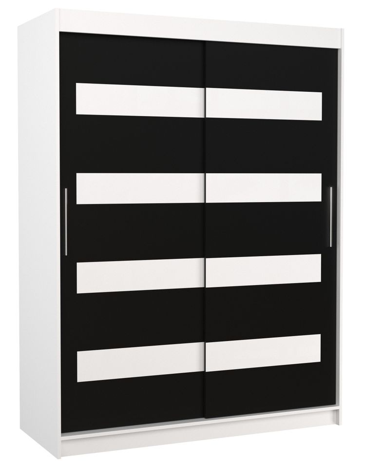 Armoire de chambre à coucher blanche 2 portes coulissantes noir mat et blanc laqué Zanko 150 cm - Photo n°1