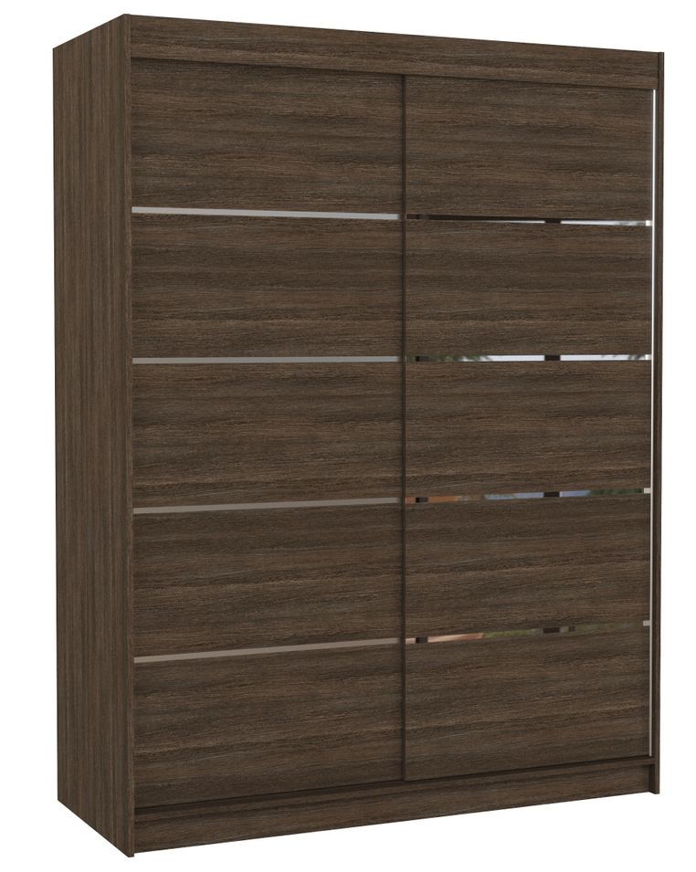 Armoire de chambre à coucher bois foncé 2 portes coulissantes bois foncé et alu Kubik 150 cm - Photo n°1