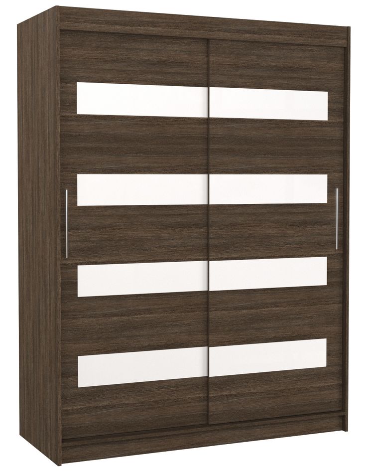 Armoire de chambre à coucher marron 2 portes coulissantes marron mat et blanc laqué Zanko 150 cm - Photo n°1