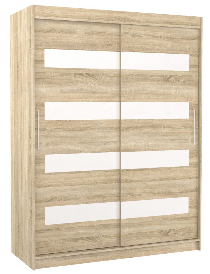 Armoire de chambre à coucher naturel 2 portes coulissantes naturel mat et blanc laqué Zanko 150 cm - Photo n°1