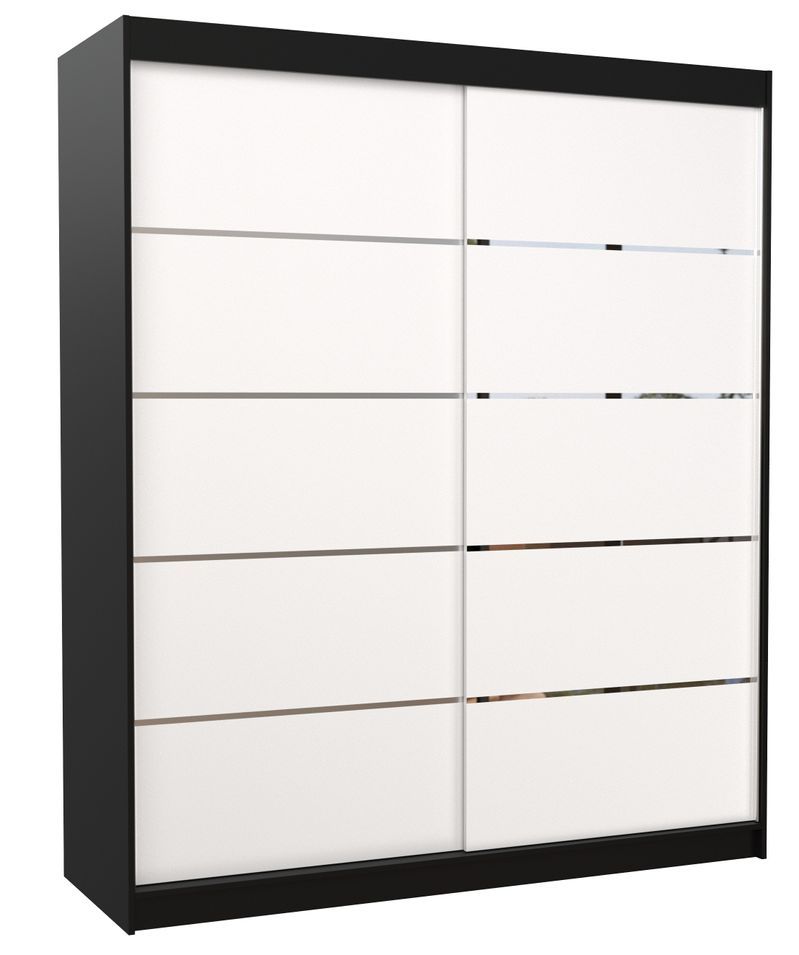 Armoire de chambre à coucher noir 2 portes coulissantes blanches et alu Pimka 180 cm - Photo n°1
