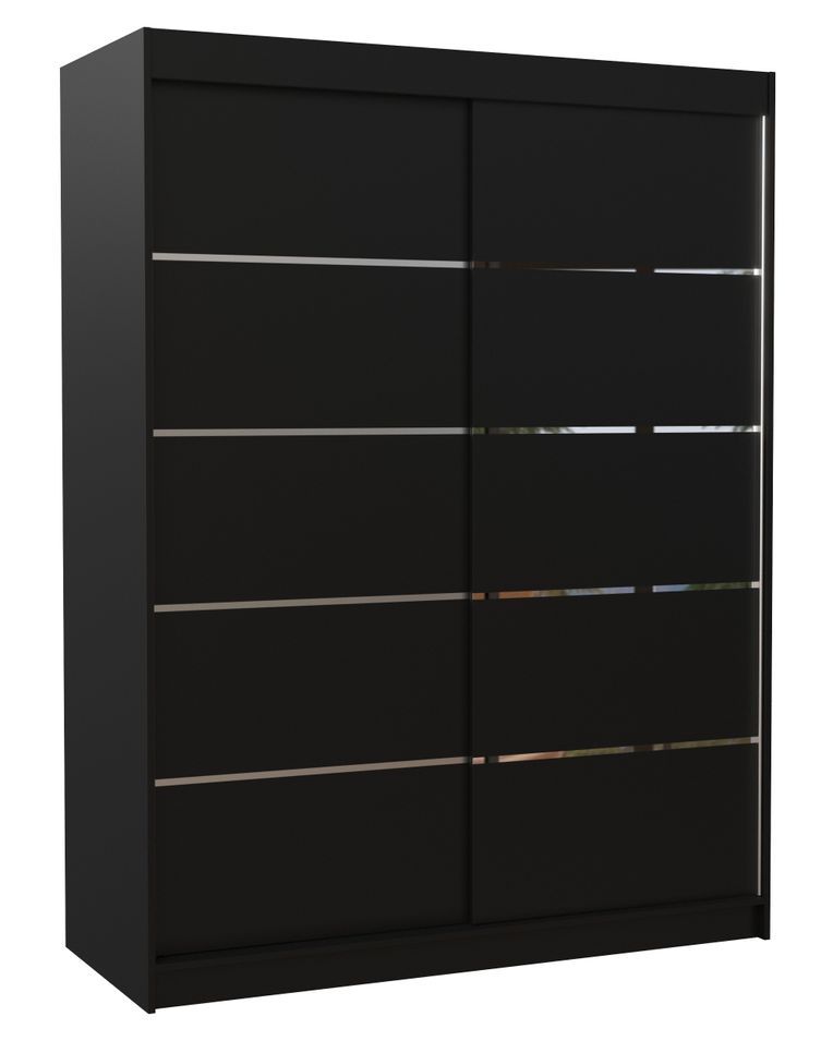 Armoire de chambre à coucher noir 2 portes coulissantes bois noir et alu Kubik 150 cm - Photo n°1