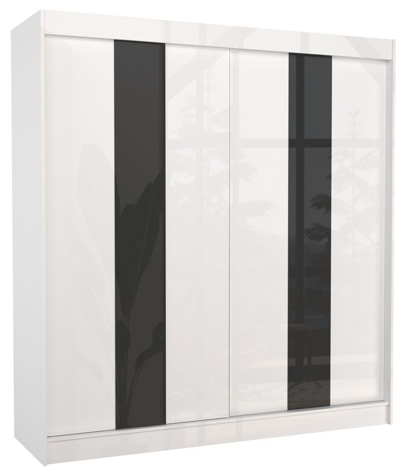 Armoire de chambre à portes coulissantes bois blanc mat et noir laqué Karola - 3 tailles - Photo n°1