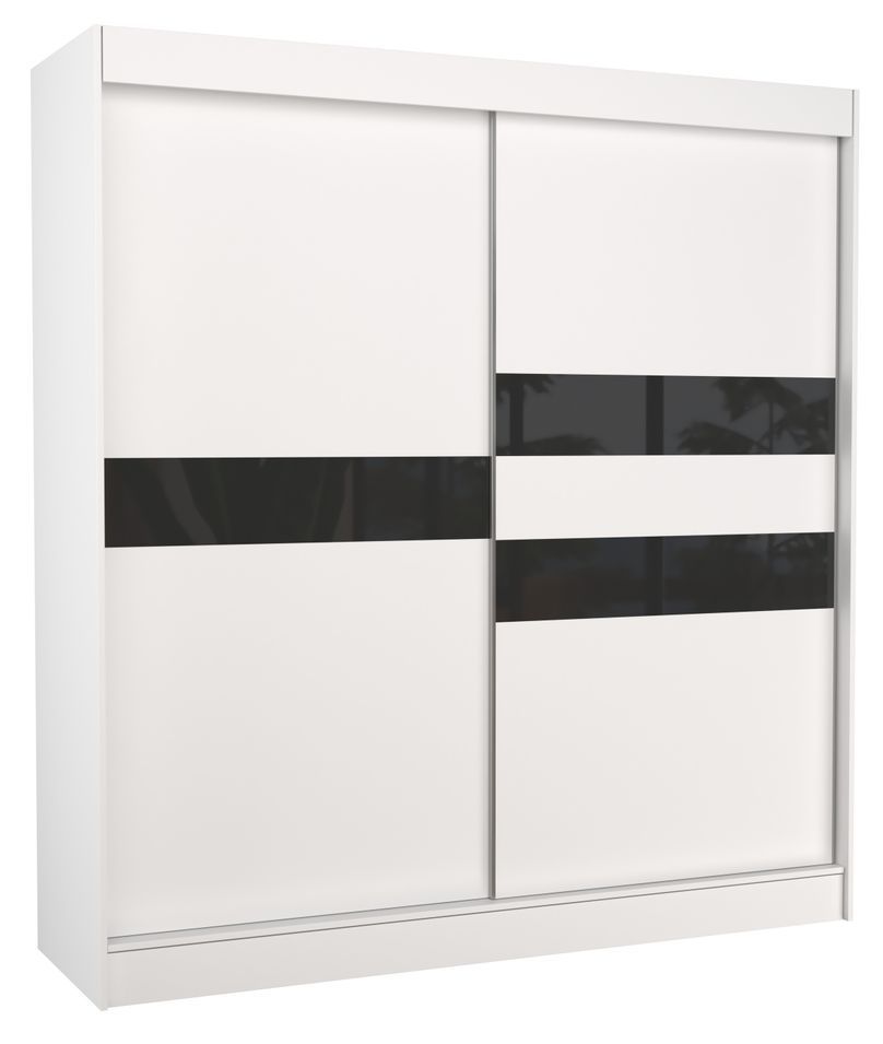Armoire de chambre à portes coulissantes bois blanc mat et noir laqué Korza - 3 tailles - Photo n°1
