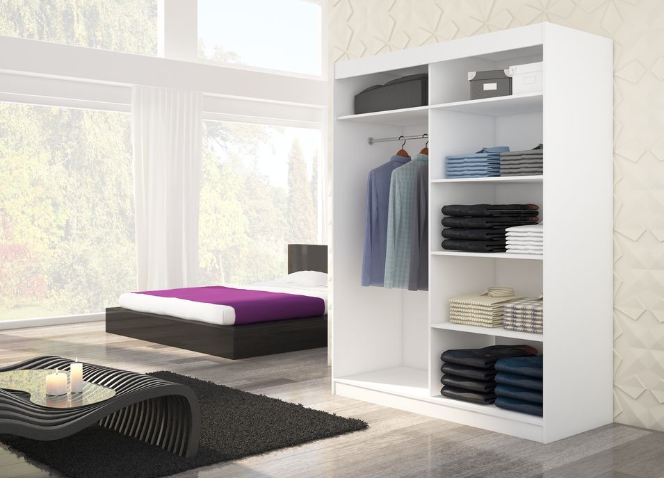 Armoire de chambre blanche 2 portes coulissantes avec miroir Prima 150 cm - Photo n°4