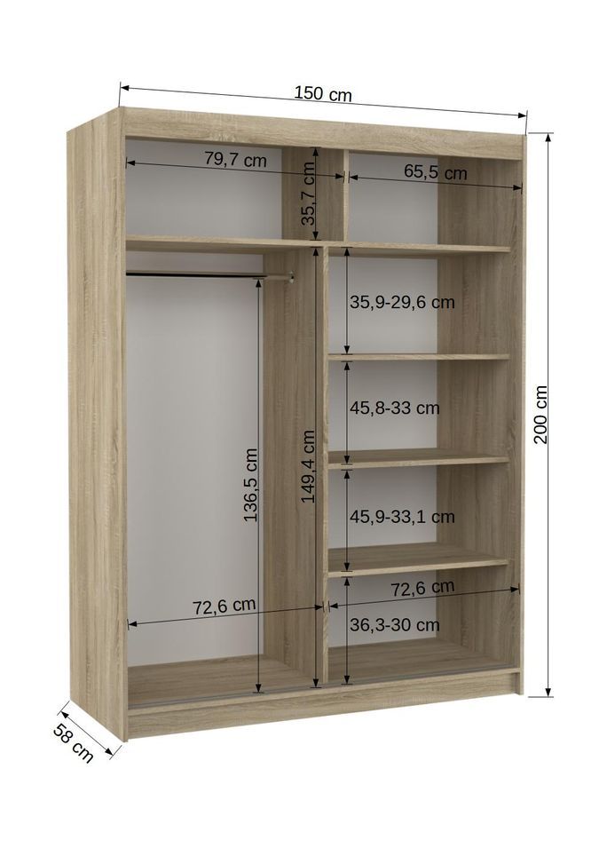 Armoire de chambre blanche 2 portes coulissantes avec miroir Prima 150 cm - Photo n°6
