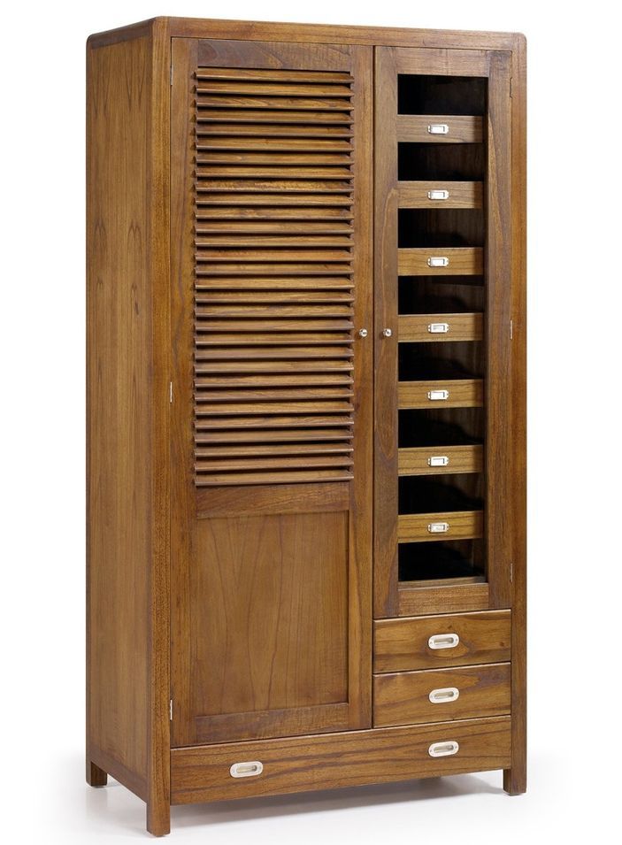 Armoire de chambre en bois massif de Mindy 2 portes 3 tiroirs SOKY - Photo n°1