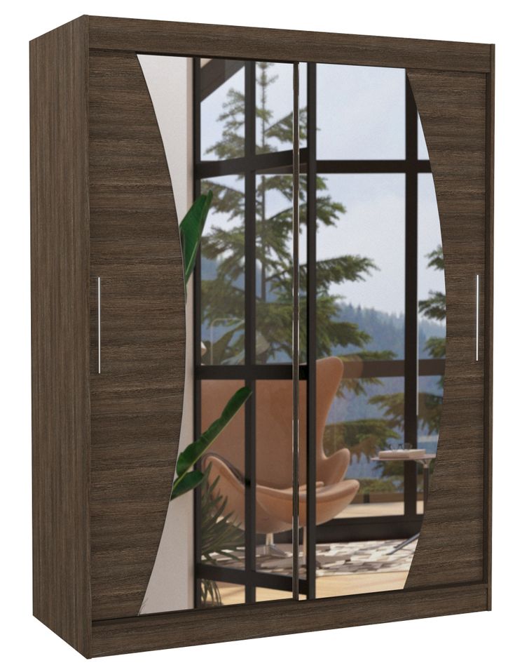 Armoire de chambre marron 2 portes coulissantes avec miroir Modela 150 cm - Photo n°1
