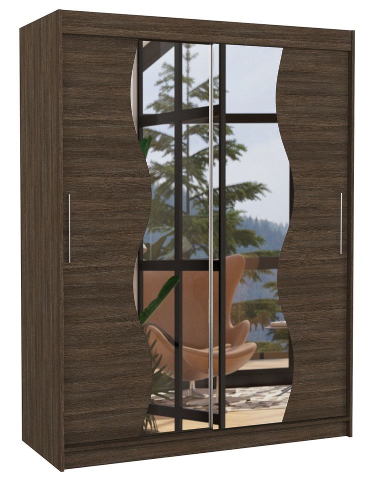 Armoire de chambre marron 2 portes coulissantes avec miroir Renka 150 cm - Photo n°1