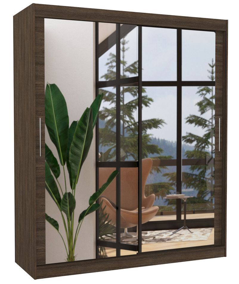 Armoire de chambre marron 2 portes coulissantes avec miroir Toraz 180 cm - Photo n°1