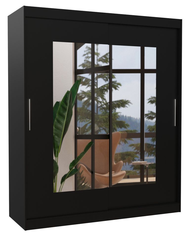Armoire de chambre moderne noir 2 portes coulissantes avec miroir Rozika 180 cm - Photo n°1