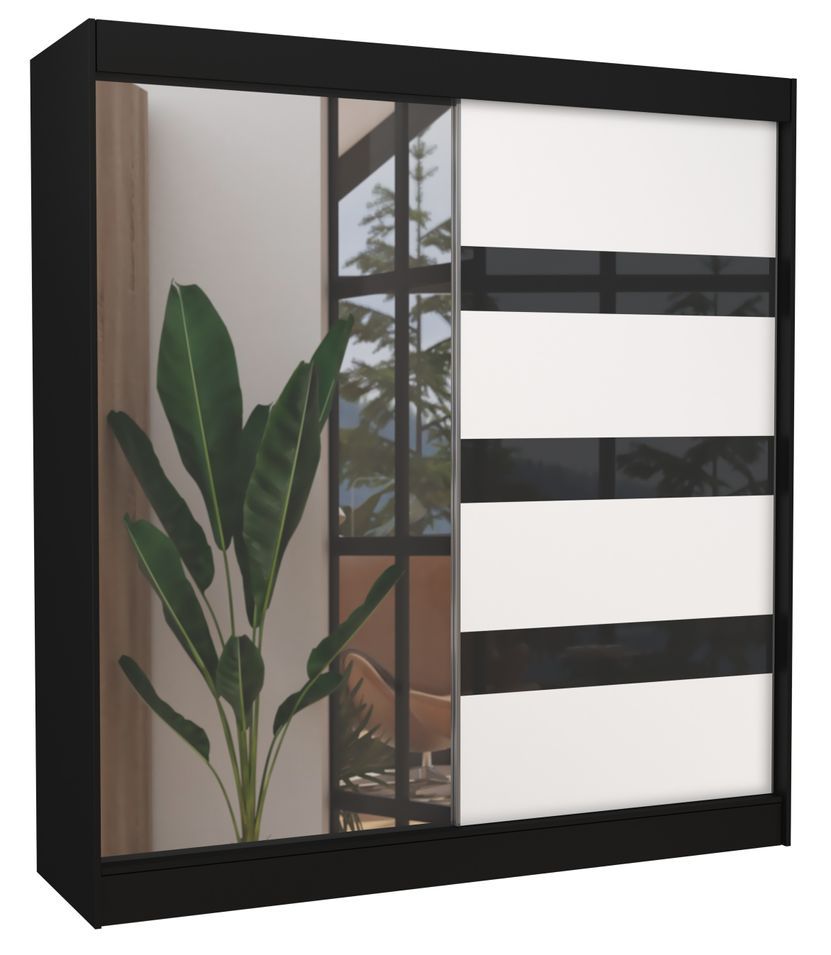 Armoire de chambre noire 1 porte blanche et noire laquée 1 porte miroir Voka - 3 tailles - Photo n°1