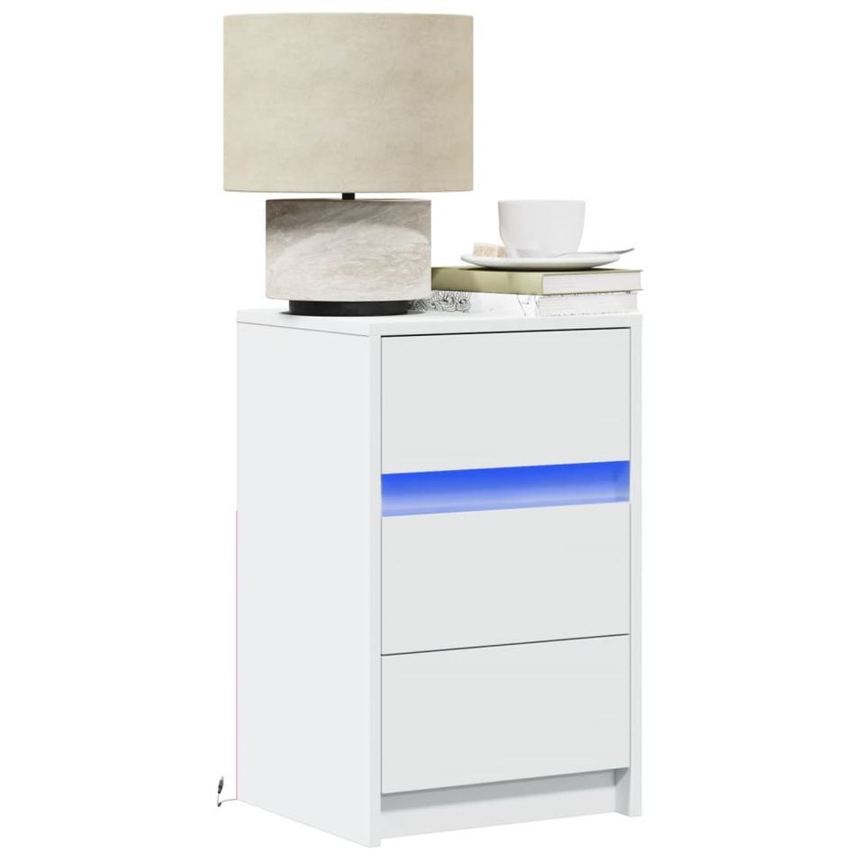 Armoire de chevet avec lumières LED blanc bois d'ingénierie - Photo n°1
