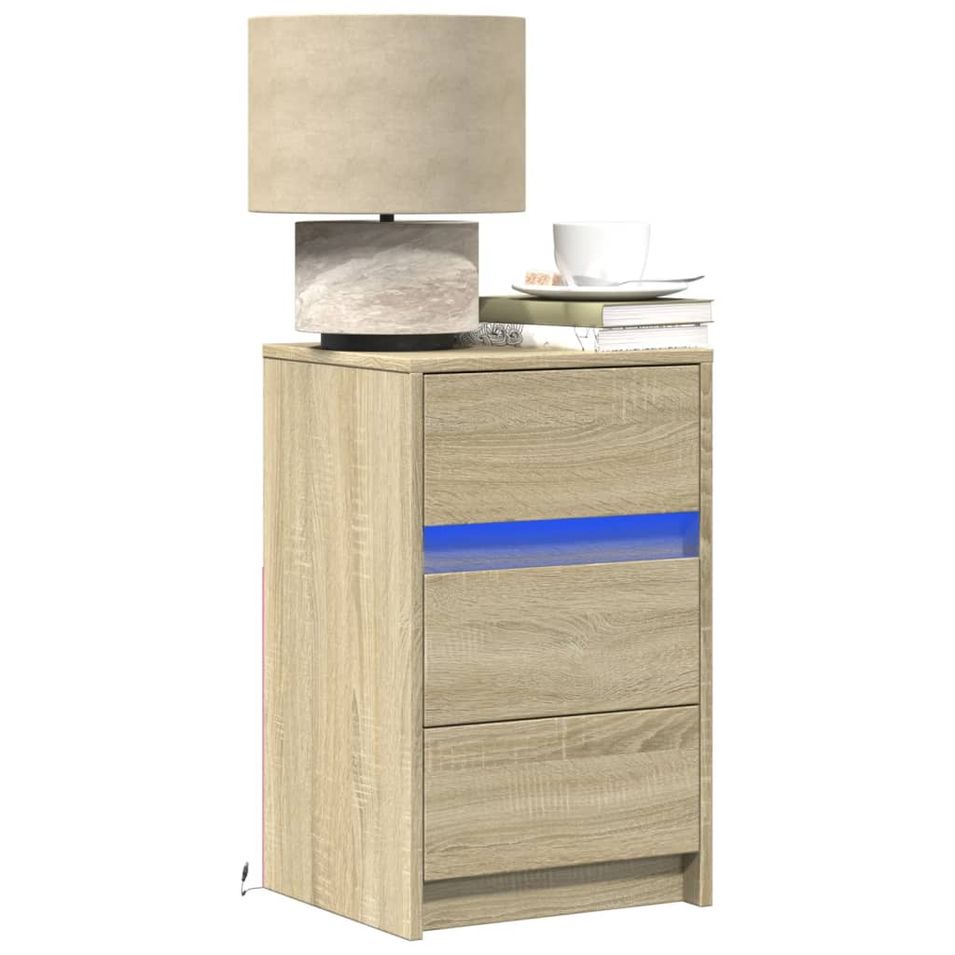 Armoire de chevet avec lumières LED chêne sonoma - Photo n°1
