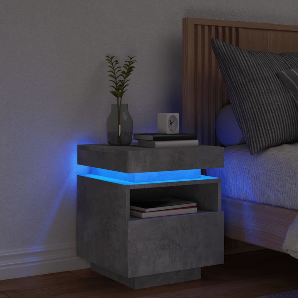 Armoire de chevet avec lumières LED gris béton 40x39x48,5 cm - Photo n°1