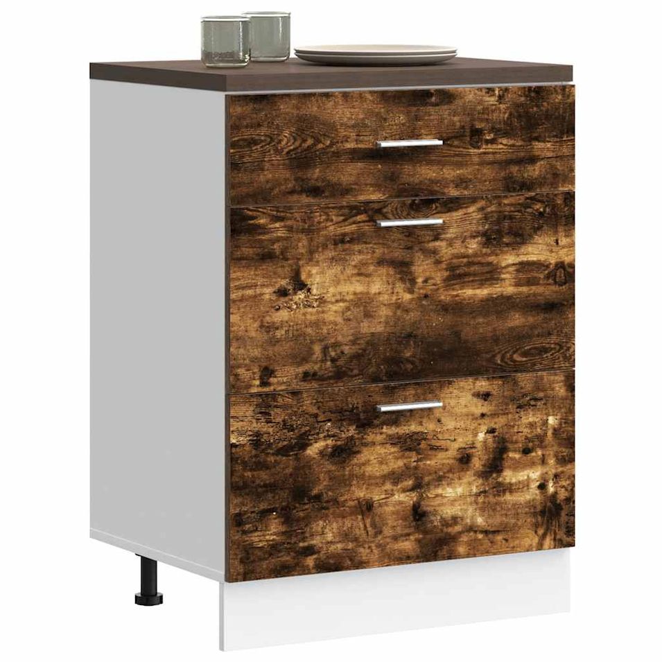 Armoire de cuisine chêne fumé bois d'ingénierie - Photo n°1