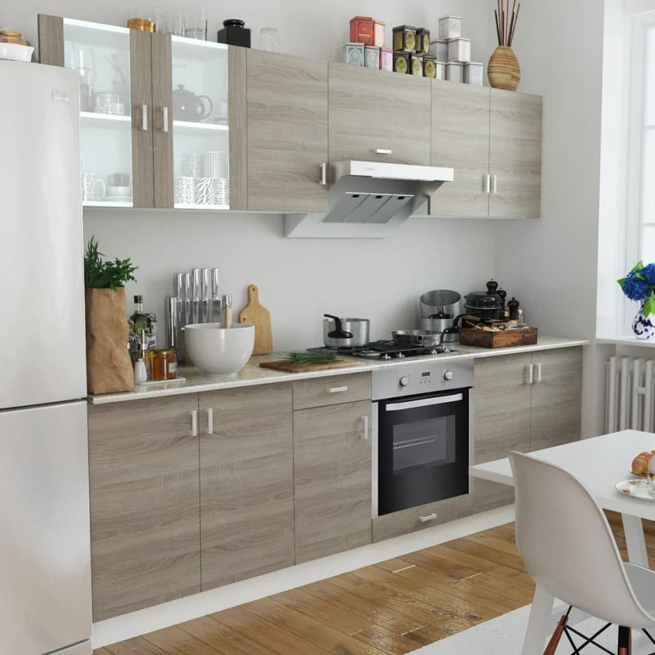 Armoire de cuisine et four encastré 8 fonctions Aspect de chêne - Photo n°1