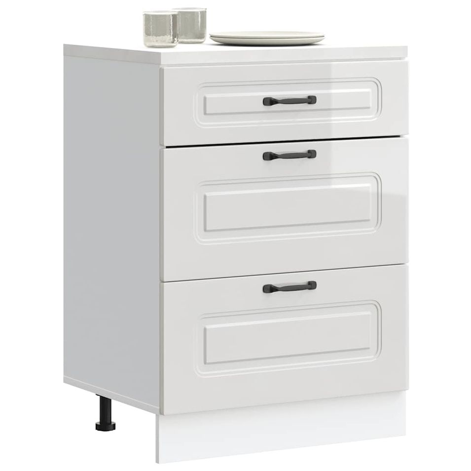 Armoire de cuisine Kalmar blanc brillant bois ingénierie - Photo n°1