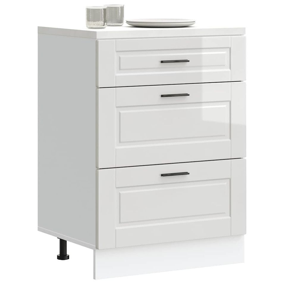 Armoire de cuisine Porto blanc brillant bois ingénierie - Photo n°1