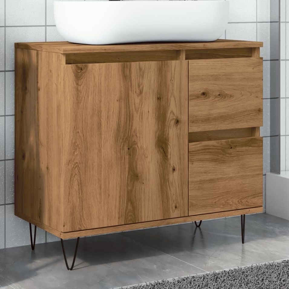 Armoire de lavabo de salle de bain chêne artisanal 65x33x60 cm - Photo n°1