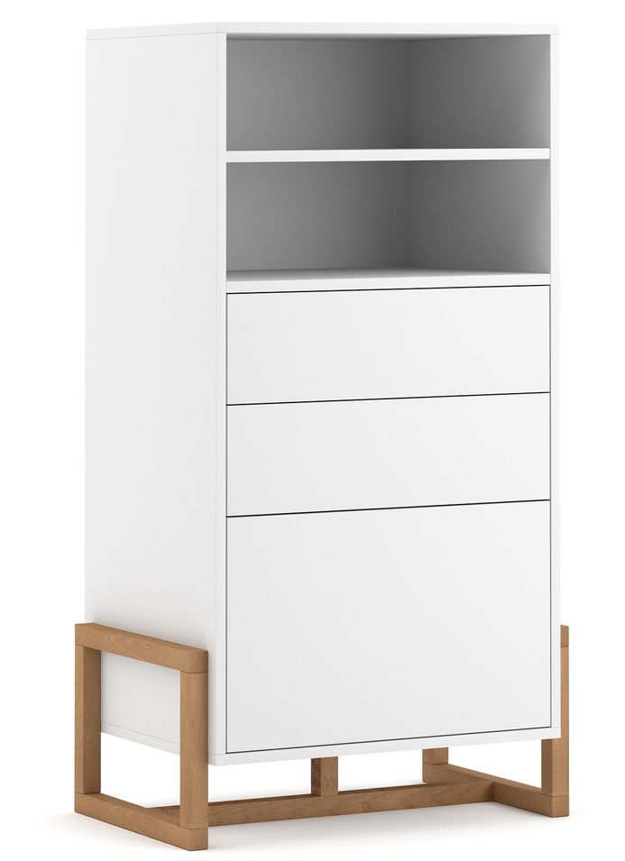 Armoire de rangement 1 porte 2 tiroirs blanc mat et naturel Kozlo 63 cm - Photo n°1