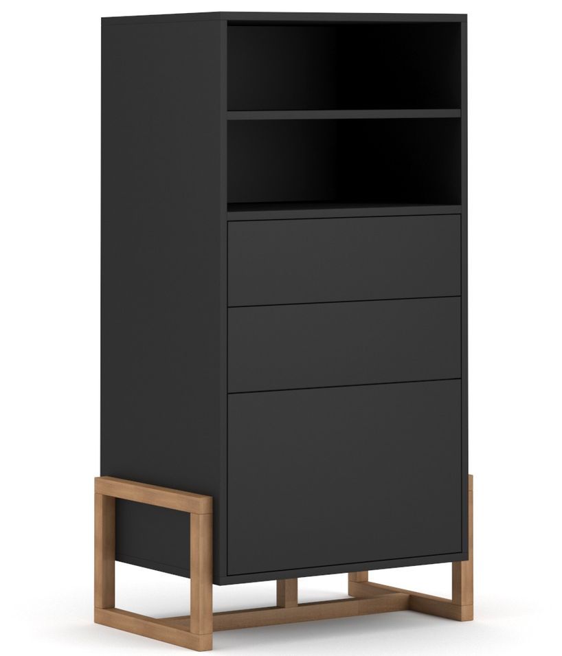 Armoire de rangement 1 porte 2 tiroirs noir mat et naturel Kozlo 63 cm - Photo n°1