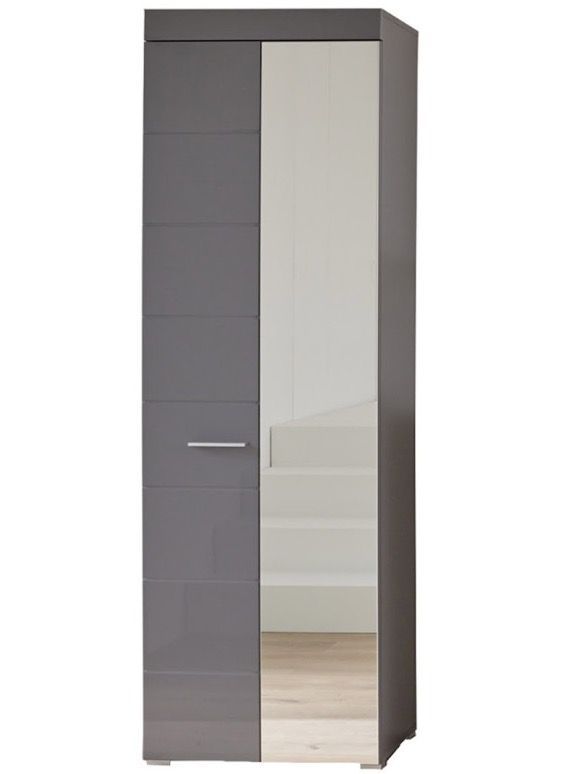 Armoire de rangement 1 porte gris brillant 1 porte miroir Kelia 62 cm - Photo n°1