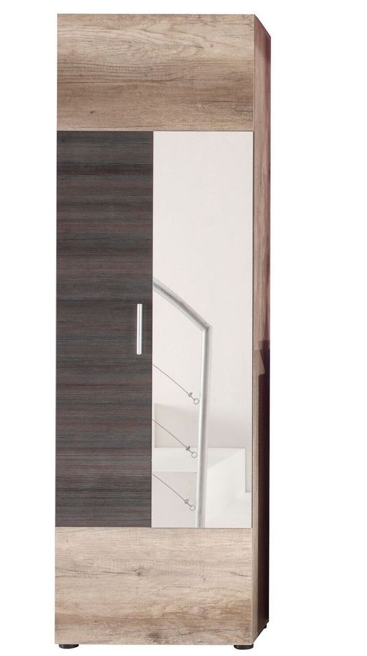 Armoire de rangement 1 porte mélaminé chêne clair et foncé avec miroir Ylias - Photo n°1