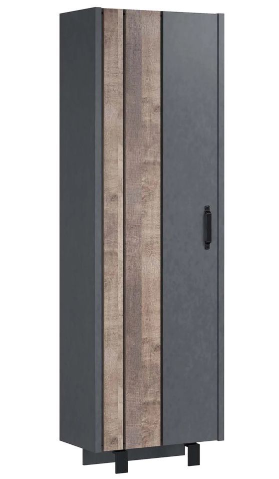 Armoire de rangement 1 porte mélaminé gris mat et chêne foncé Yanis - Photo n°1