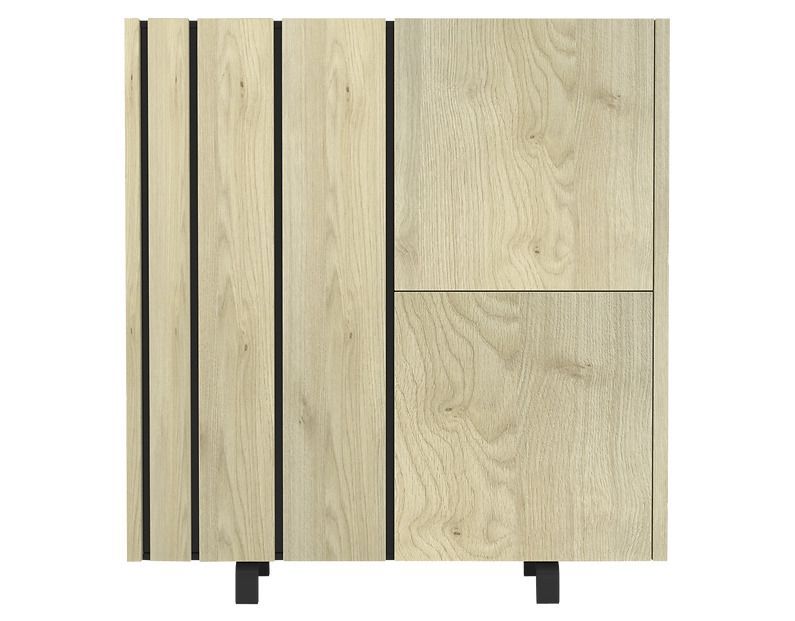 Armoire de rangement 3 portes style industriel bois clair et acier noir Ross - Photo n°1
