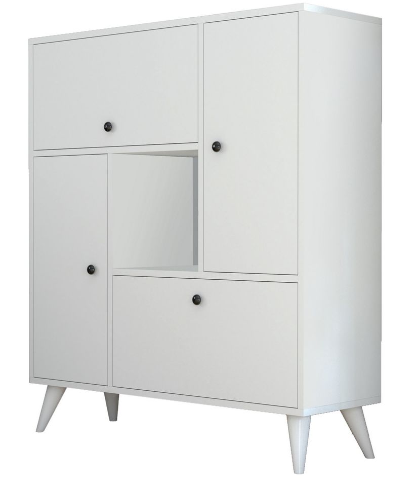 Armoire de rangement 4 portes bois blanc Mixa 105 cm - Photo n°1