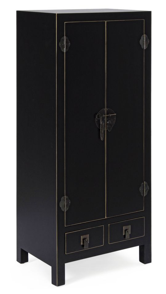Armoire de rangement bois noir 2 portes 2 tiroirs Peno L 50 cm - Photo n°1