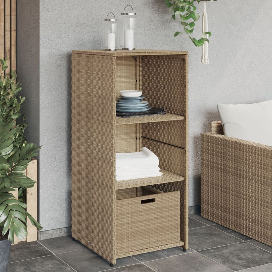 Armoire de rangement de jardin beige 50x55x115cm résine tressée - Photo n°1