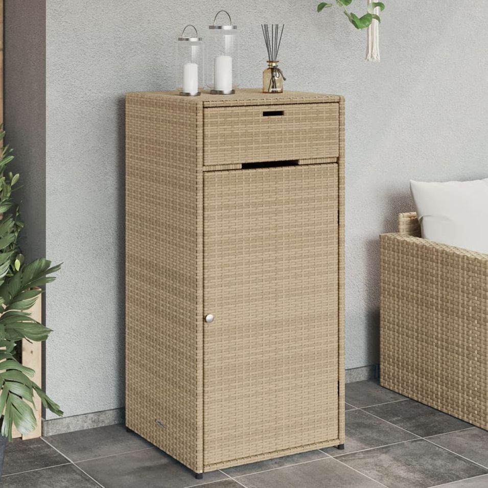 Armoire de rangement de jardin beige 55x55x111cm résine tressée - Photo n°1